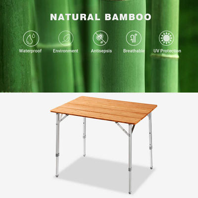 100*65cm Mesa de mesa de madeira de metal de bambu dobrável de piquenique Mesa de jantar para acampamento ao ar livre