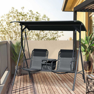 Cadeira de balanço moderna para o exterior 67,7"D x 44,1"W x 65"H com suporte de copo e sombra ajustável