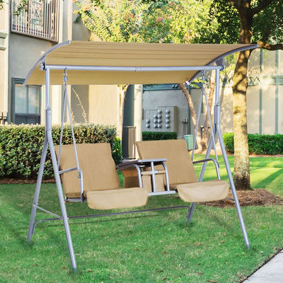 Cadeira de balanço moderna para o exterior 67,7"D x 44,1"W x 65"H com suporte de copo e sombra ajustável