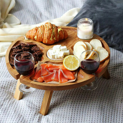 Mesa redonda de bandeja dobrável portátil de madeira para acampamento ao ar livre viagens de praia e piqueniques