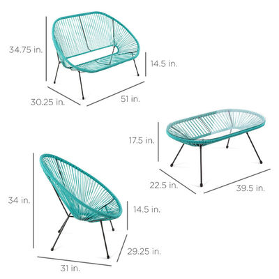 Mobiliário de jardim moderno Patio externo com estrutura de aço e corda de vime de plástico