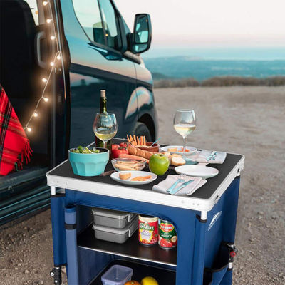 Mobiliário de exterior para acampamento mesa de cozinha dobrável com armário organizador de armazenamento