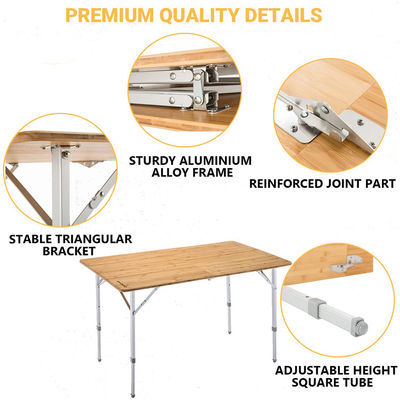 120*70cm Mesa de Patio Jardim de Alumínio de Bambú de mesa dobrável para piquenique Camping Jantar