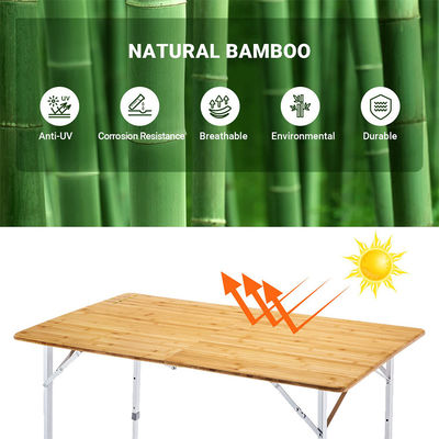 120*70cm Mesa de Patio Jardim de Alumínio de Bambú de mesa dobrável para piquenique Camping Jantar