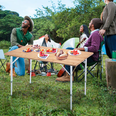 120*70cm Mesa de Patio Jardim de Alumínio de Bambú de mesa dobrável para piquenique Camping Jantar