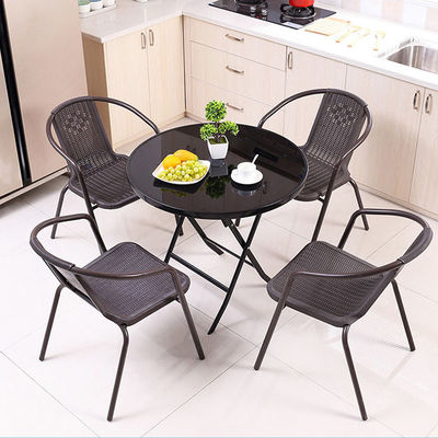 Vidro temperado metálico de mesa de jantar dobrável de café para acampamento ao ar livre Balcão jardim pátio