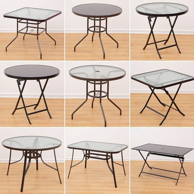 Vidro temperado metálico de mesa de jantar dobrável de café para acampamento ao ar livre Balcão jardim pátio