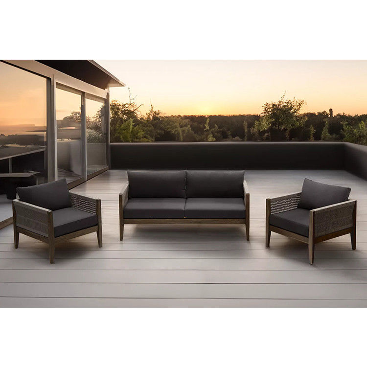 Conjunto de jardim AJUNION Luxury Teak Madeira Mobiliário para o exterior Lounge Conjunto de corda de poliéster moderno Patio Set