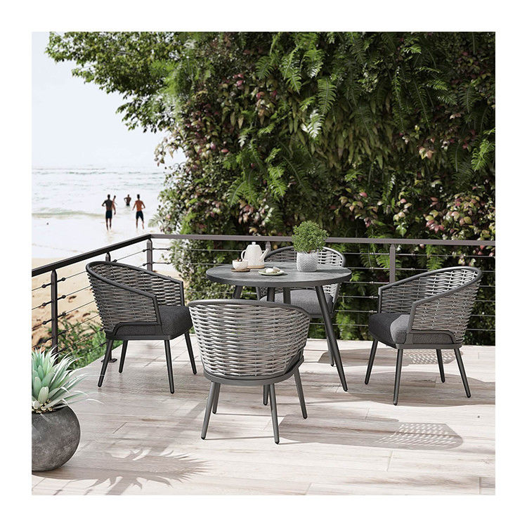 Específico AJUNION Wicker Rattan Outdoor Dining Set Frame Alumínio Mesa Redonda 4 Assentos