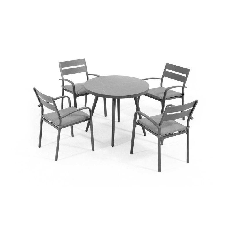 Conjunto de refeições de alumínio para 4 pessoas Mesa redonda e poltrona Móveis de jardim