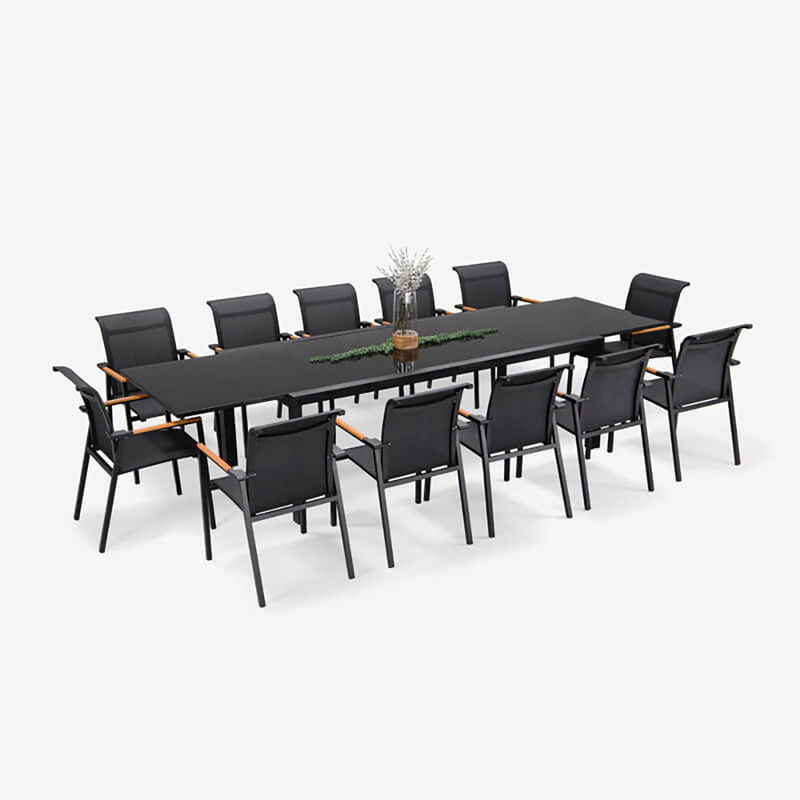 Conjunto de pátio estendível L 336,5 x W 107,5 x H 75cm AJUNION Mesa de jantar de alumínio exterior
