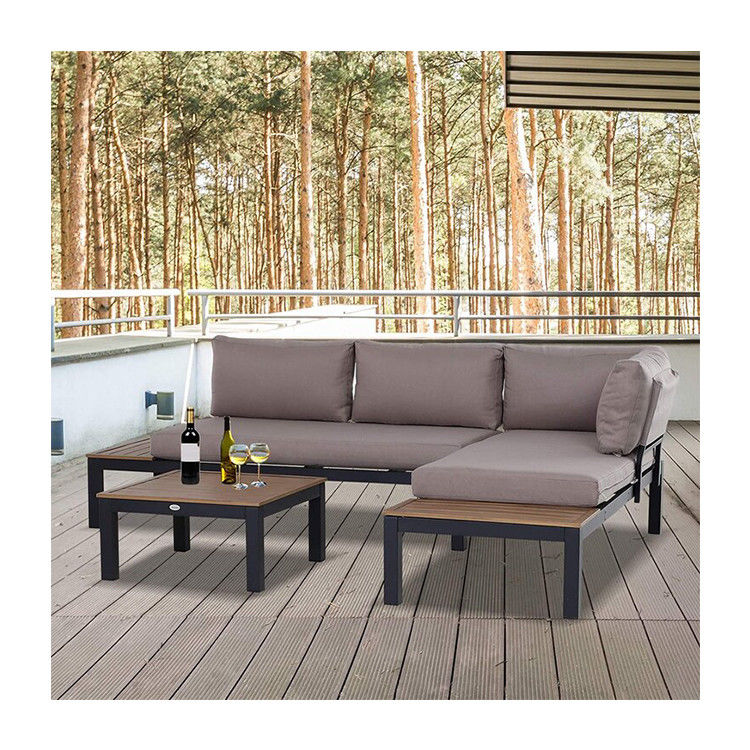 Sofá moderno em forma de L Conjunto de estrutura metálica Mobiliário exterior seccional Lounge Conjunto da AJUNION