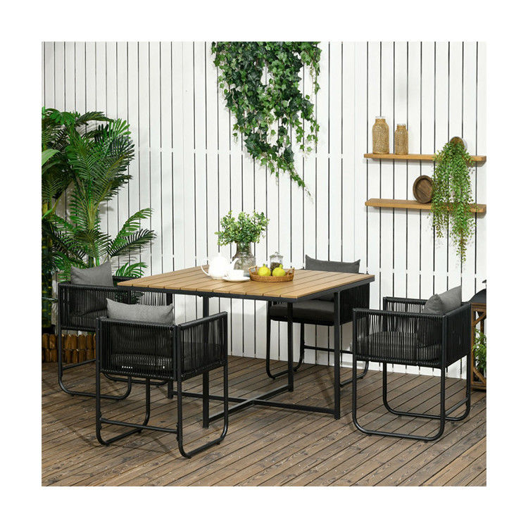 Moderno estilo de design mesa de jantar dobrável e PE poltrona de rotão móveis de pátio conjunto de refeição