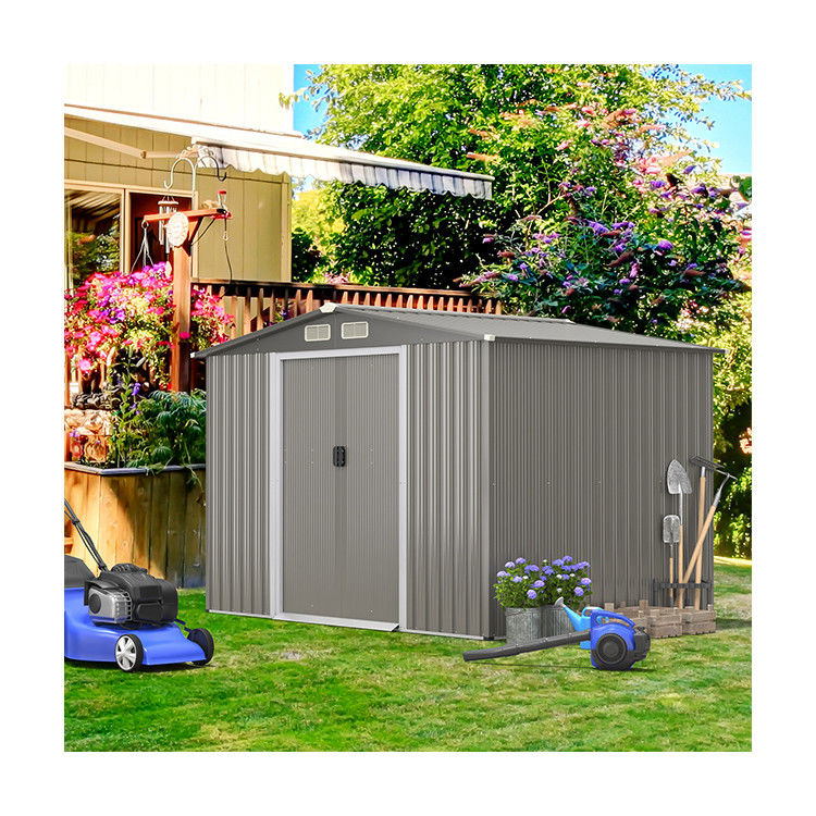 8x6ft casa de jardim ferramentas de armazenamento galpão com ventilação de ar 69kg estrutura revestida com pó por AJUNION