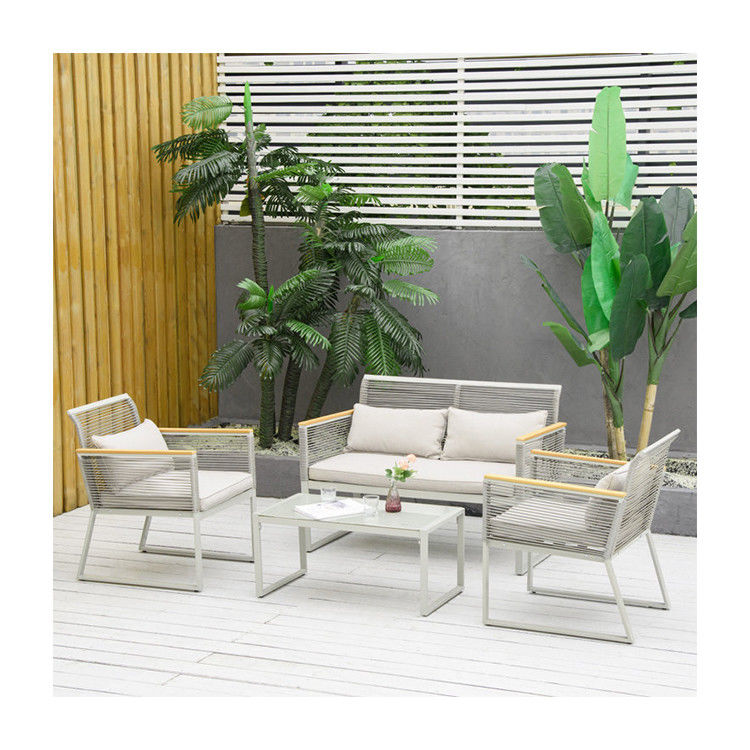 Jardim AJUNION Conjunto com tecido manual de rotão PE e moldura de alumínio W59.5 x D68.5 x H79cm