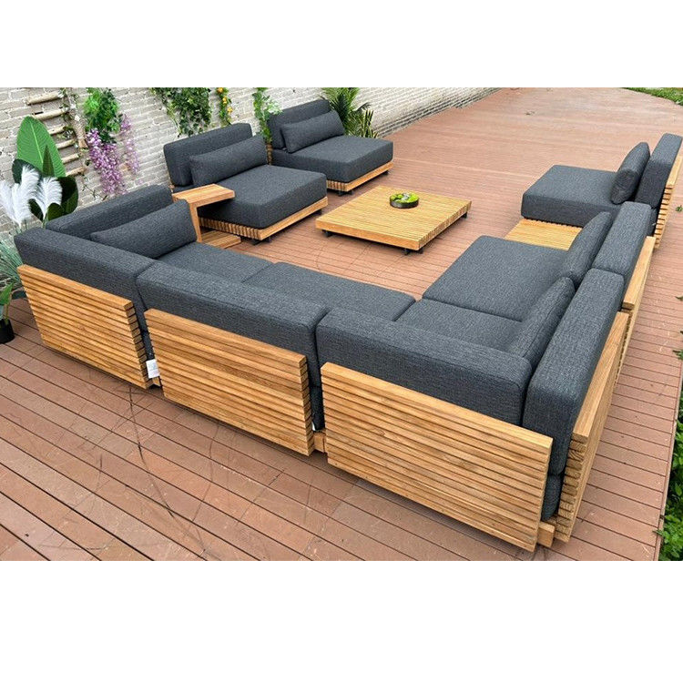 7 lugares Luxury Teak Wood Outdoor Patio Sofa Set Sofa Sem Braços Tamanho W99 x D104 x H56cm