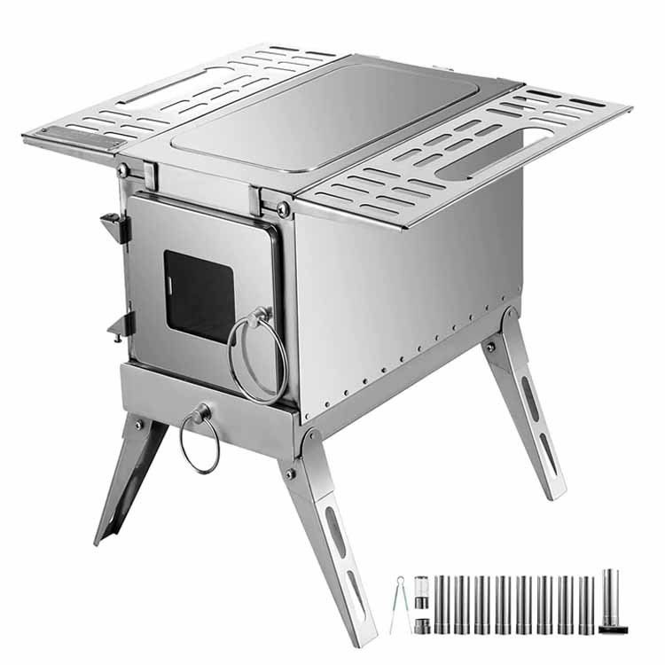 Forno de madeira de aço inoxidável dobrável Ideal para acampar ao ar livre e caminhadas