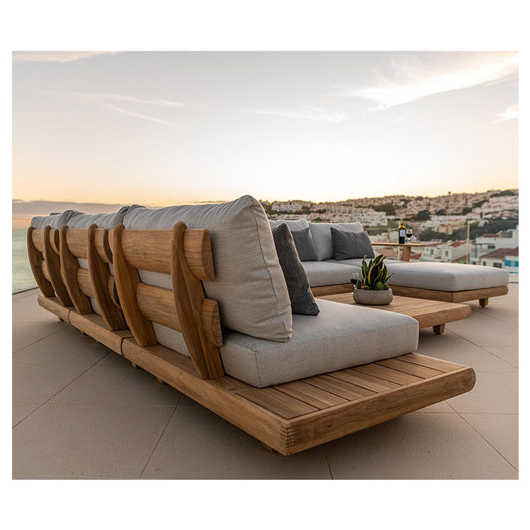 Sofá comercial de hotel de madeira de teca Conjunto de jardim Móveis com sofá médio Tamanho W100xH110cm