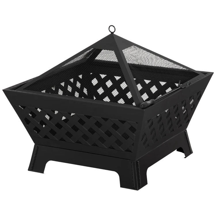 Capa preta Metal Fogo de madeira para pátio exterior jardim fogueira acampamento