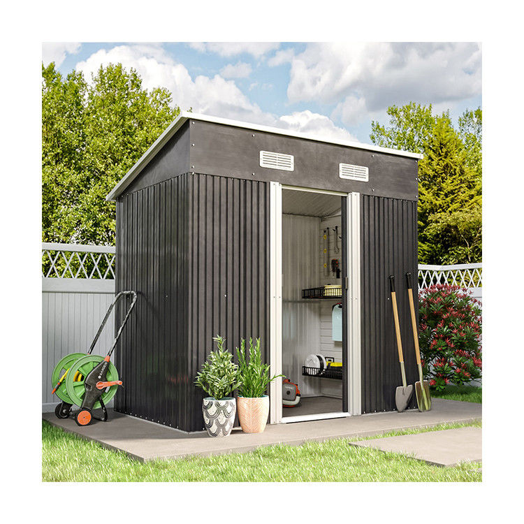 Rod Proof AJUNION 4x6ft Garden Shed Porta Deslizante Dupla Metal de armazenamento Shed para Ferramentas Bike
