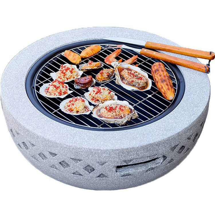 3 em 1 Fogo de madeira redonda Chaminé Carvão de madeira Grill BBQ Mesa para Metal pátio exterior