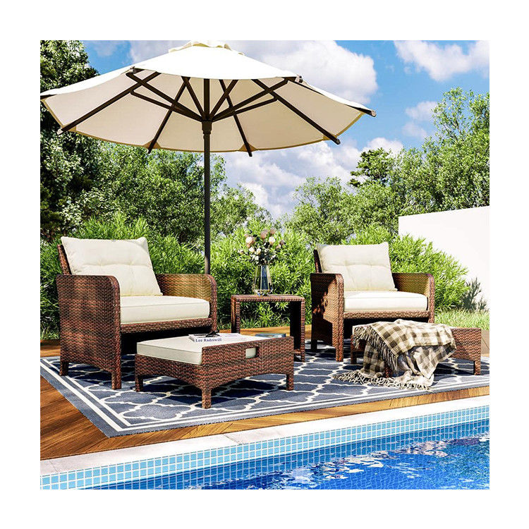 27.95 x 26.38 x 29.53 polegadas. AJUNION 5 peças cadeiras de rattan de pátio ao ar livre com otomanos