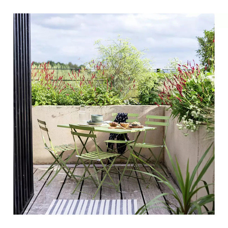 AJUNION 4 assentos Metal Patio Set De Jardim De Aço Set De Mesa E Cadeira Plegaveis Set Bistro Exterior