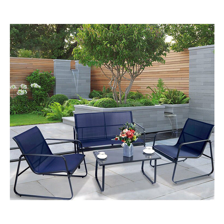 Forte e elegante AJUNION 4 peças mobiliário de exterior Metal de aço jardim conjunto para pátio