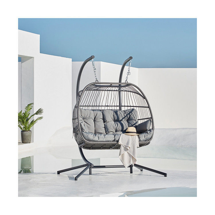 Cadeira Suspensa ao Ar Livre AJUNION Cadeira Suspensória Dupla Cadeira de Wicker de Rattan Patio de Ovos Balanços com suporte