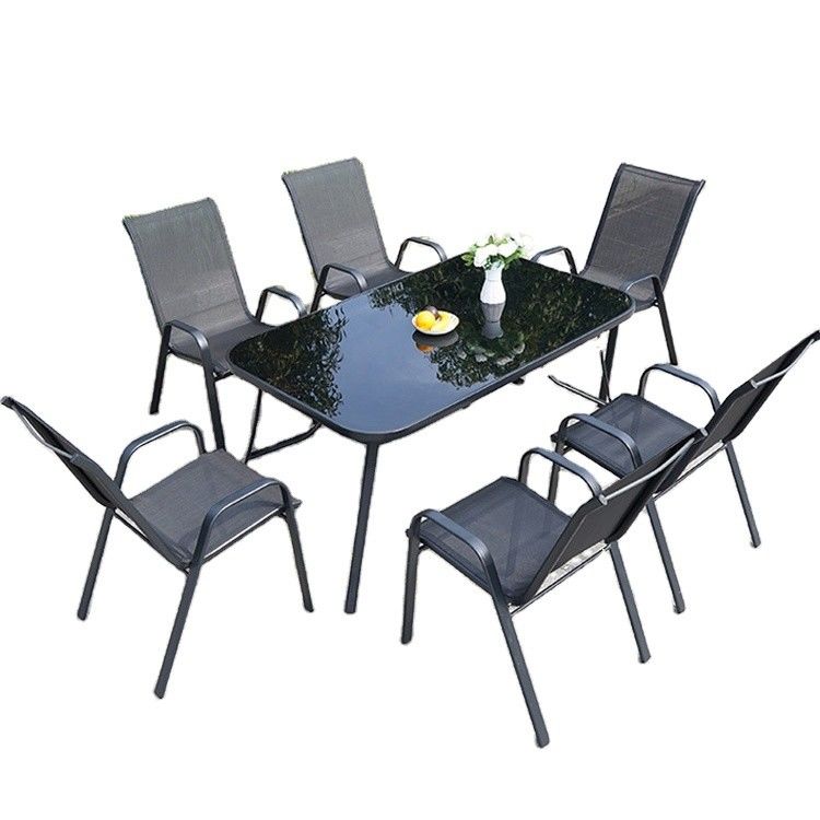 Mesa e cadeira de vidro de metal nórdico para pátio exterior jardim varanda restaurante café