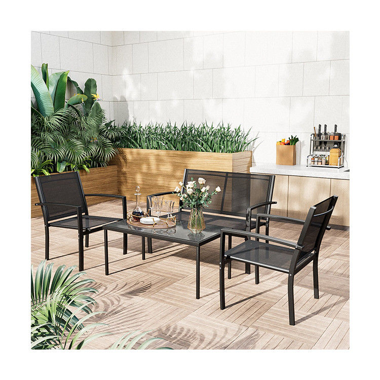 Moderno e elegante AJUNION 4 peças de aço Mobiliário de jardim Sofá com mesa de café