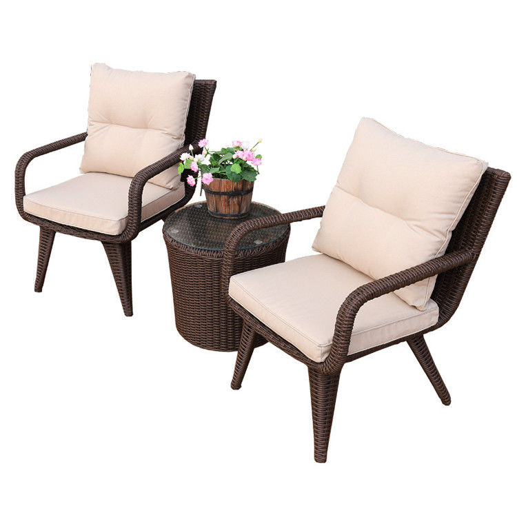 Moderno design tecido PE Rattan poltrona e mesa de jantar conjunto para balcão exterior villa