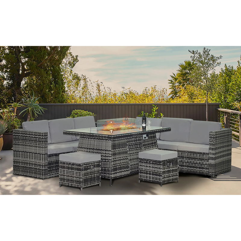 Leisure Outdoor Steel Tube Frame AJUNION Wicker Rattan Garden Set com mesa de fogão