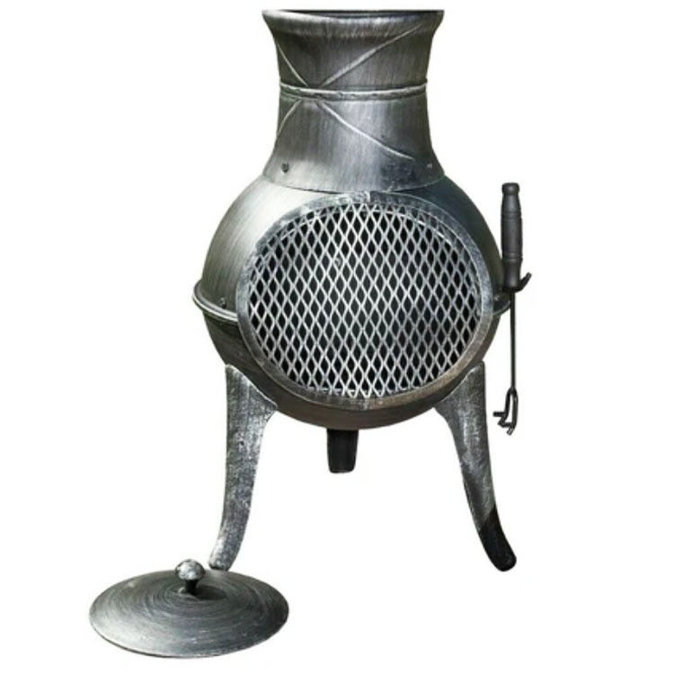 Metal Patio externo pátio jardim acampamento Aço pesado Chaminé de madeira Chaminé de carvão Chaminé Chaminé com tampa de chuva