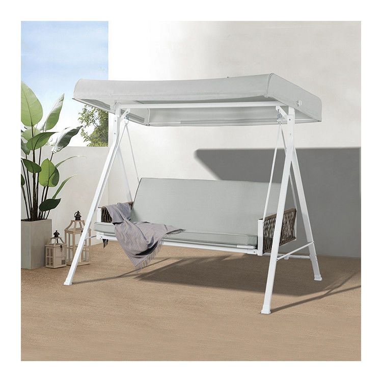 Cadeira de balanço ao ar livre com dossel ajustável AJUNION Cama balançante de 3 lugares e estrutura de aço