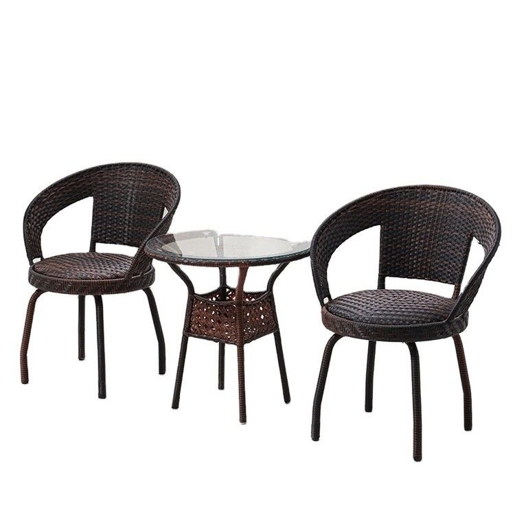 Conjunto de mesa e cadeira de vime de ratão PE tecido para mobiliário de jardim