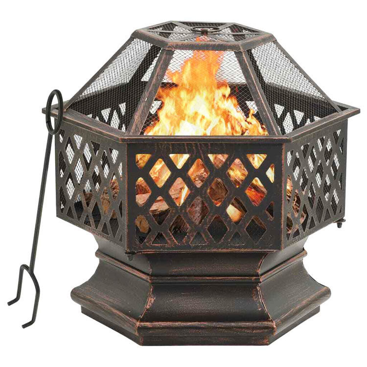 Hexagon Crossweave Steel Wood Burning Fire Pit Bowl para pátio e jardim ao ar livre