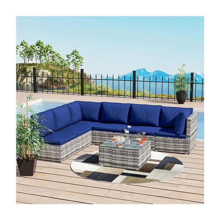 Modern Design PE Rattan Outdoor Furniture Set para Jardim Wicker Weave Set de Sofá Seccional