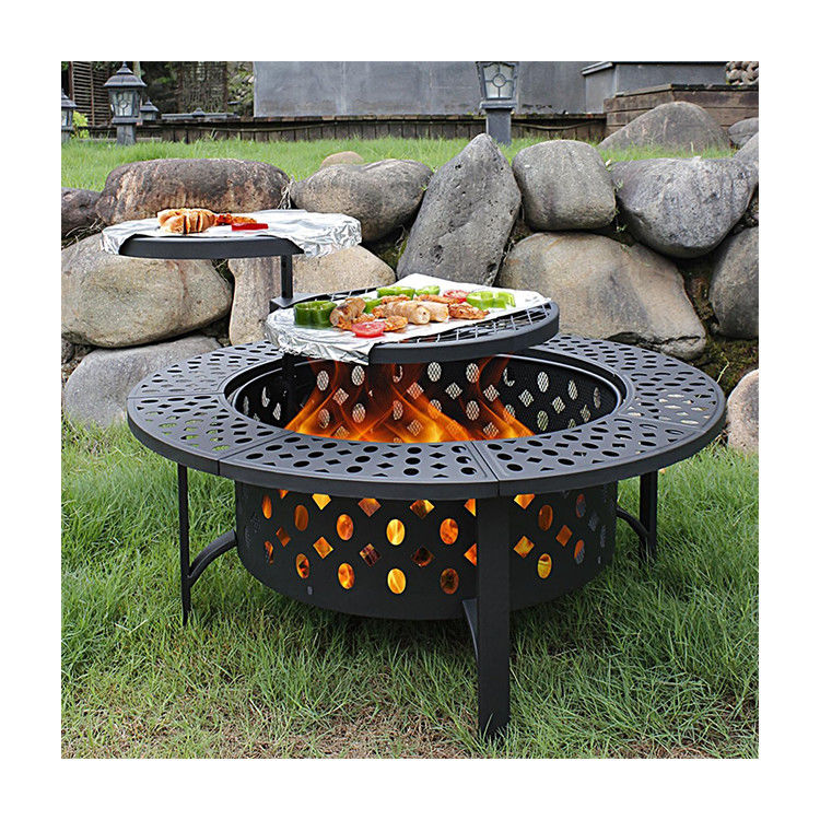 Modern Outdoor Firepit AJUNION 36 polegadas de metal redondo fogão a lenha com 2 grelhas