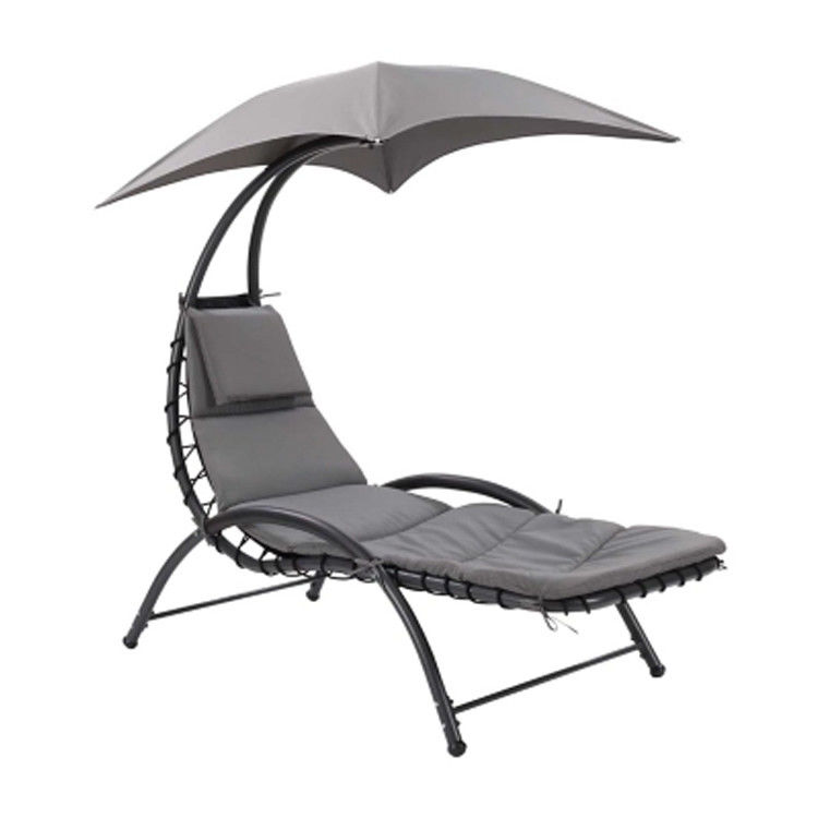 Cadeira balançante de cama de jardim de pátio de praia de tecido metálico ao ar livre com dossel de 118 * 171 * 165 cm