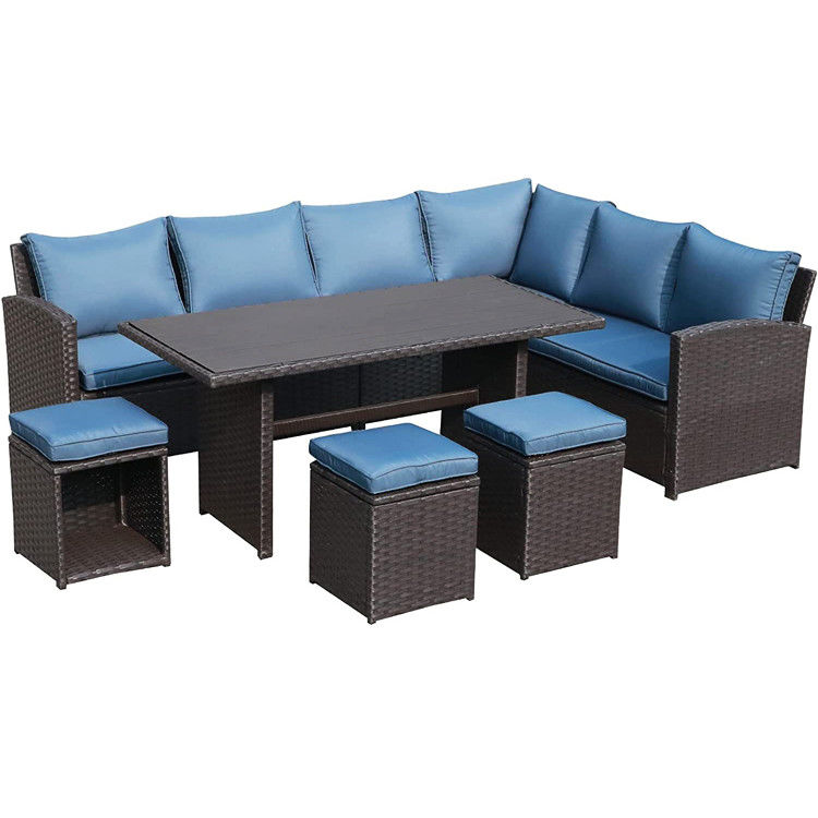 Sofá exterior Patio Jardim Balcão Piscina Praia Tecido PE Wicker Rattan Lounge Conjunto de Sofá Modular