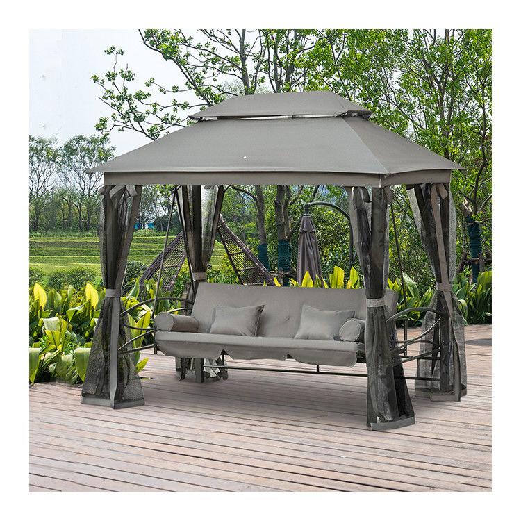 Metal AJUNION Patio exterior Daybed 3 em 1 Canopy Gazebo Swing Chair Garden Hammock com rede de mosquitos de malha