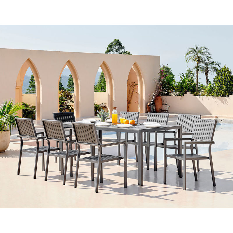 Alumínio Outdoor 8 Sits Set de Jantar Madeira de Teca Slated Tabletop Jantar Jardim Set