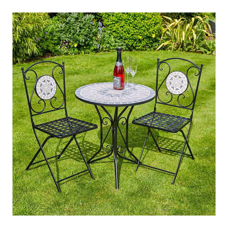 Set de mesa e cadeira de metal dobrável para jardim Antigo Mosaico Bistro