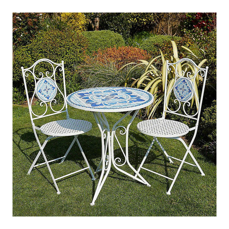 Conjunto de Bistro de Ferro revestido com azulejos cerâmicos e pó de design moderno para pátio de jardim ao ar livre