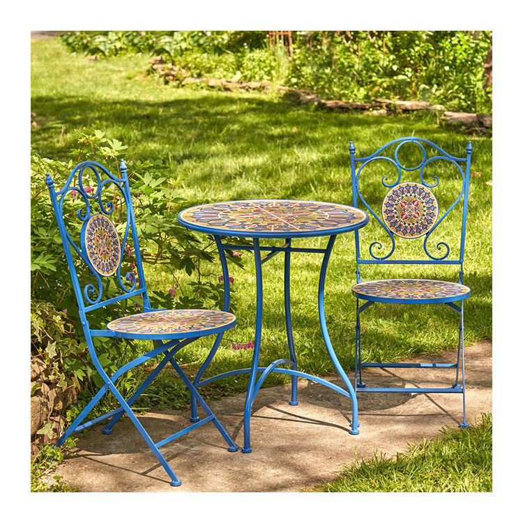 Iron Crafts Mosaic Bistro Set 3pcs Balcão Set com mesa e cadeira dobráveis por AJUNION