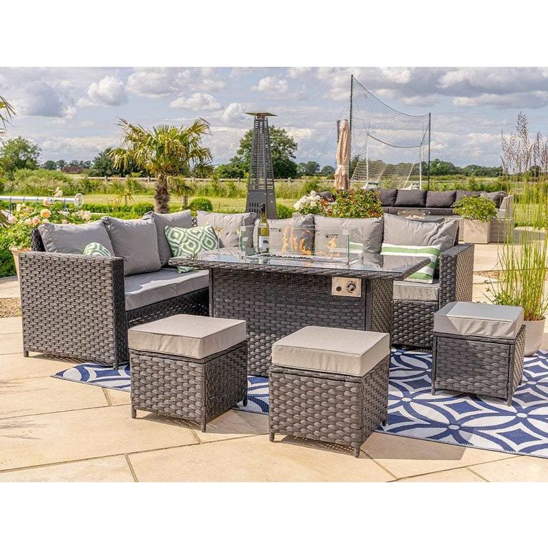 Mobiliário Modular Wicker Rattan Outdoor Set com Mesa de Fogo AJUNION Garden Design
