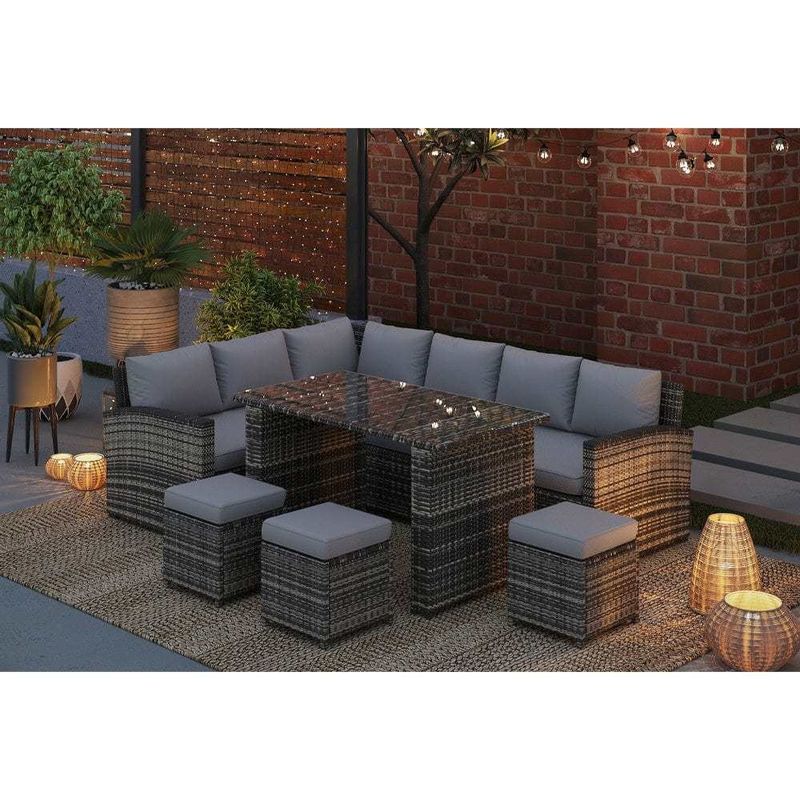 AJUNION 9 Piece Rattan Jardim de Jantar Conjunto de Mobiliário de Limpeza de Rattan