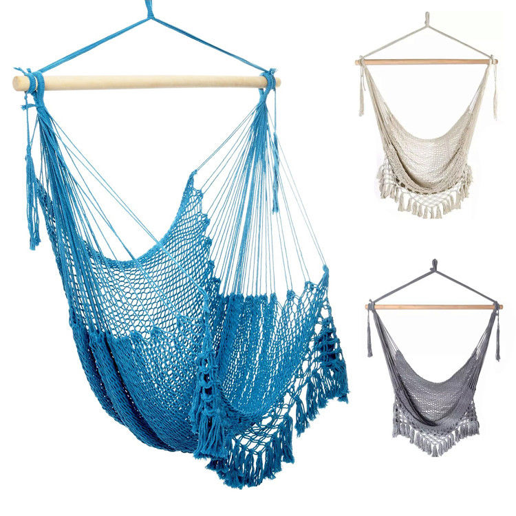Cadeira de cama de algodão portátil de jardim ao ar livre com suporte de madeira Tassel