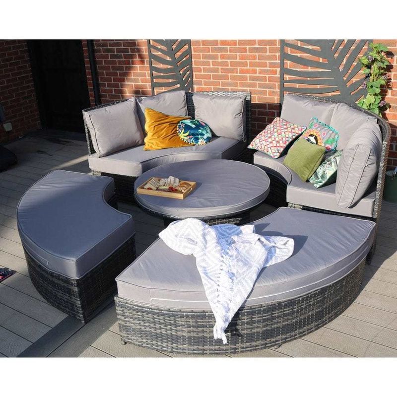 Mesa de jantar ajustável Wicker Sofa Tecido Conjunto para Mobiliário de cama de dia ao ar livre por AJUNION